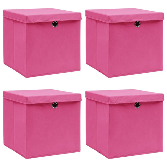 Storage Boxes w/Lids 4pc 12.6"x12.6"x12.6" Fabric - Pink - BagNook