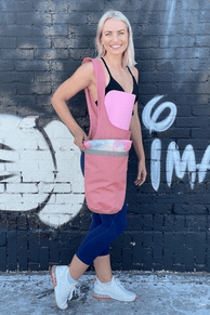 (pink)Yoga Mat Carrying Tote Bag with Large Pockets - BagNook