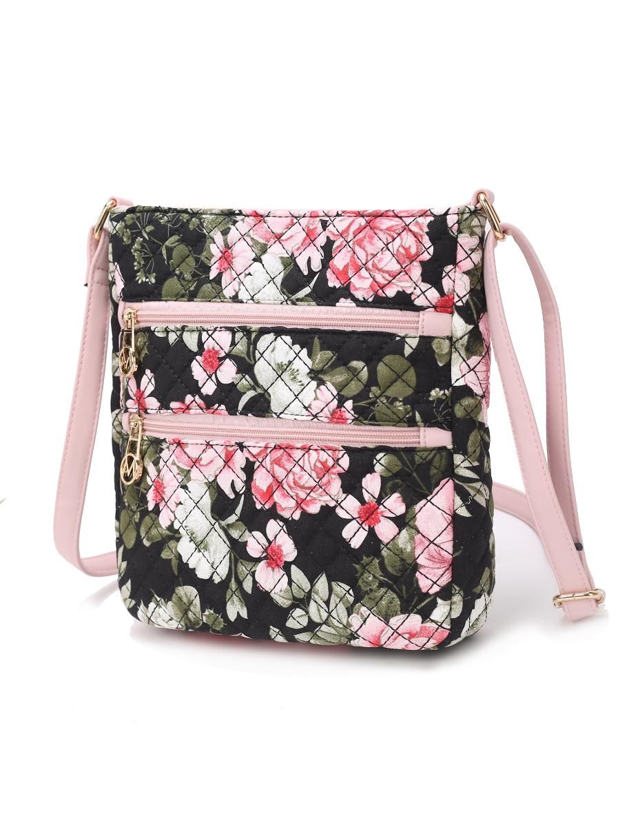 (black)Lainey Quilted Botanical Pattern Crossbody by Mia k - BagNook