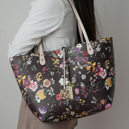 (coffee beige) reversible shopping tote with crossbody pouch- bagNook