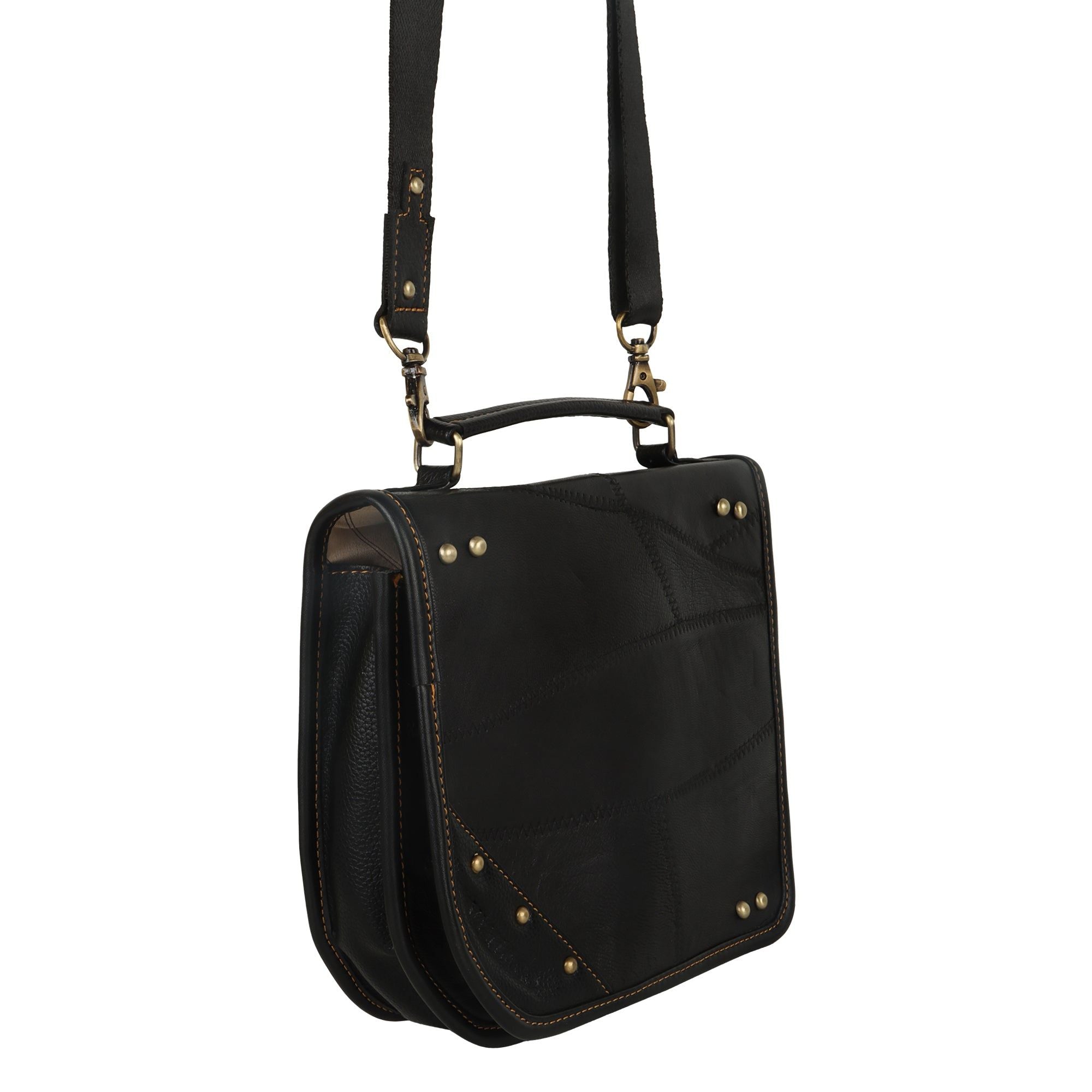 Casey Crossbody - Upcycled Leather + Vegan Leather - Black - BagNook