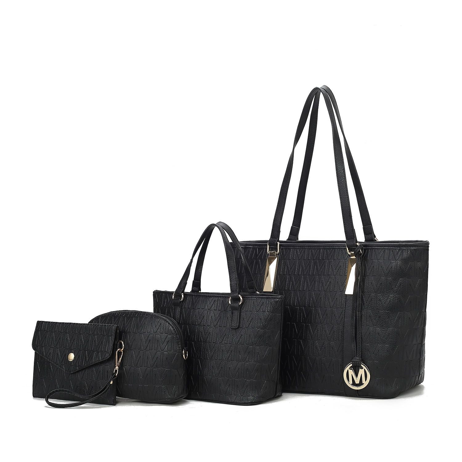 (black)Arya 4pc Signature Vegan Leather Tote Bag Set by Mia K - BagNook