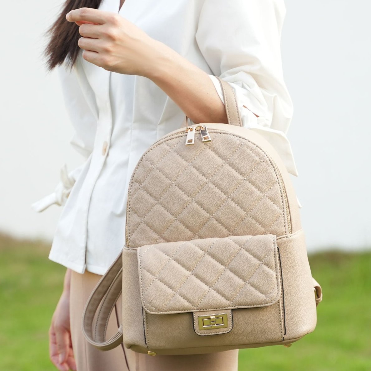 (sand)Dimitria Quilted Daypack by Mia K - BagNook