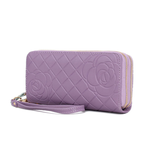 (lavender)Honey Leather Flower Embossed Wallet by Mia K - BagNook