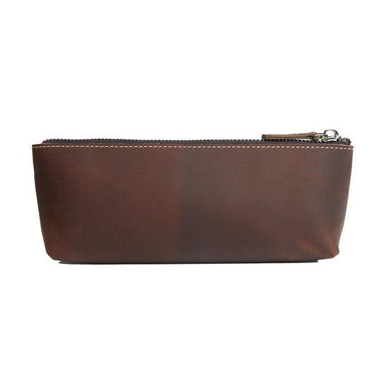 (dark brown)The Pallavi | Handmade Leather Pencil / Makeup Bag - BagNook