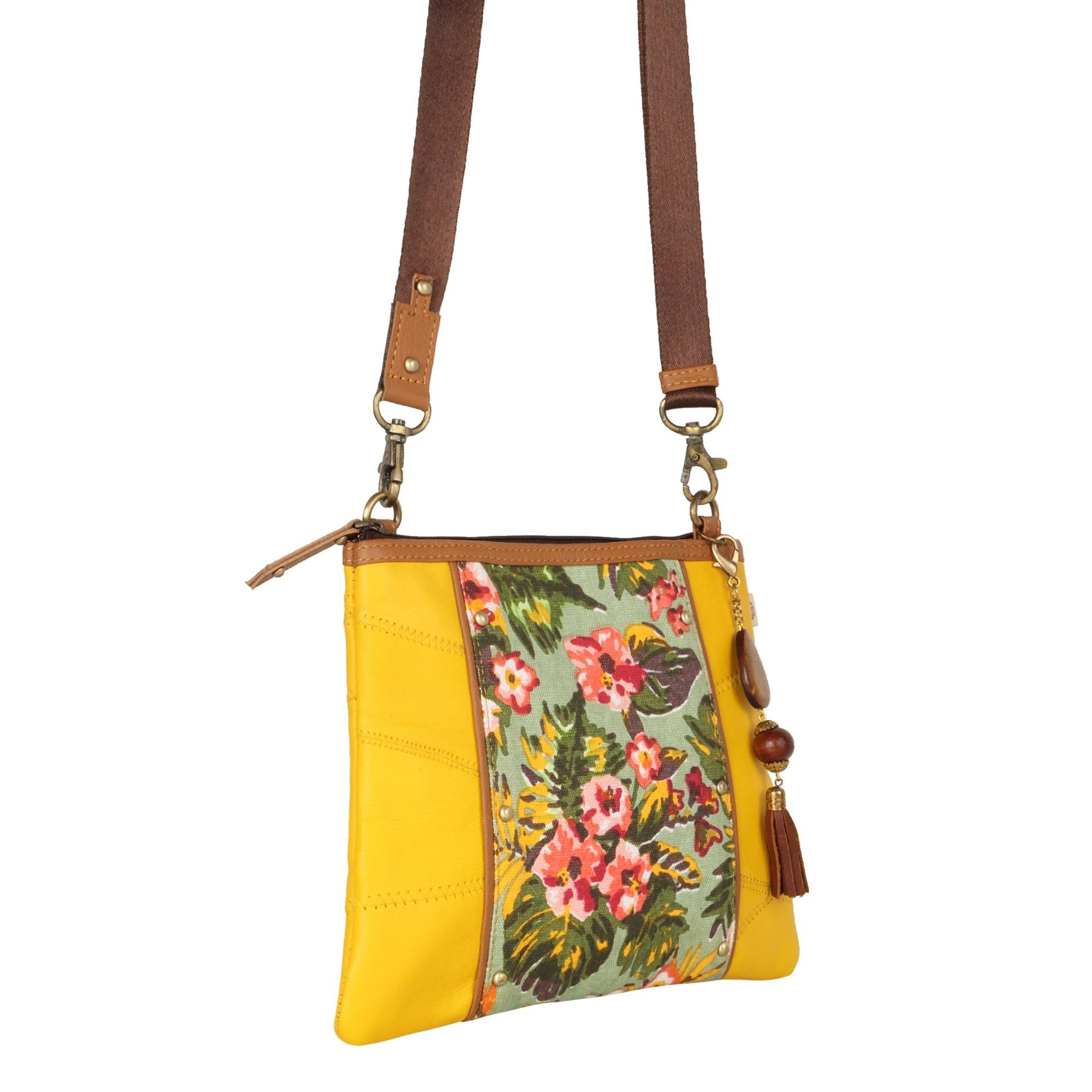 Noa Angled Crossbody - Summer Jungle - Upcycled Leather/Canvas - BagNook