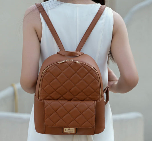 (brown)Dimitria Quilted Daypack by Mia K - BagNook