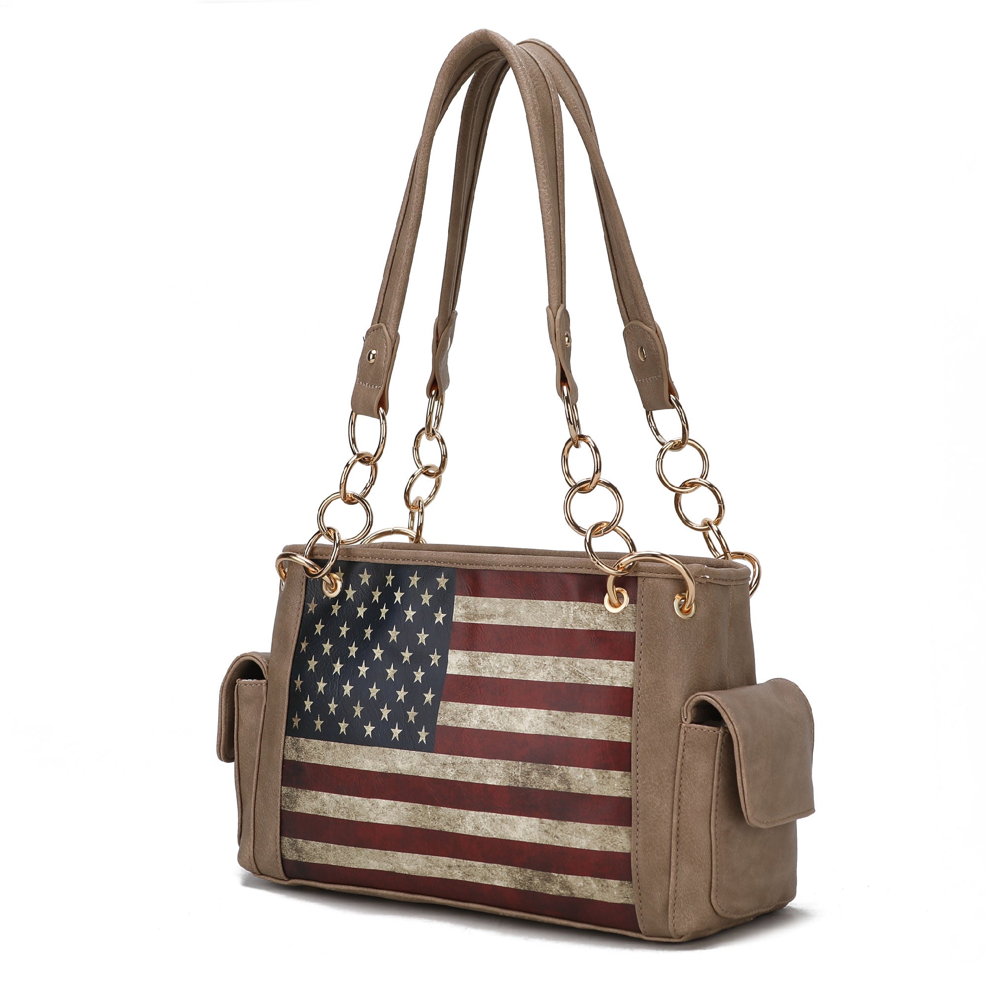 (taupe)Alaina Vegan Leather Women Flag Shoulder Bag by Mia K - BagNook