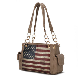(taupe)Alaina Vegan Leather Women Flag Shoulder Bag by Mia K - BagNook