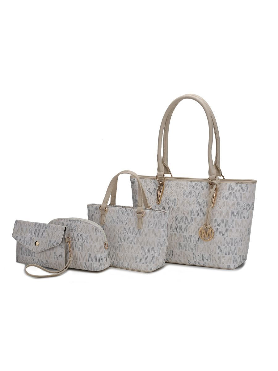 (white)Alexy M Signature 4pc Tote Set by Mia k - BagNook