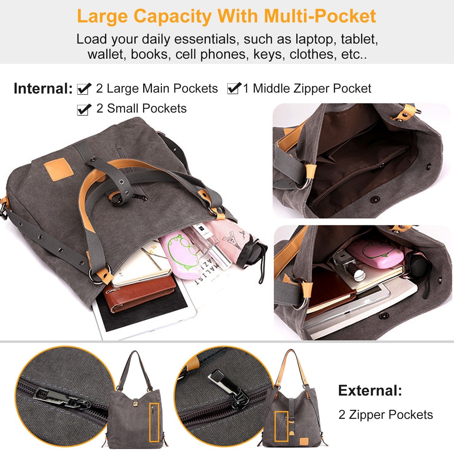 (grey)Canvas Tote / Backpack - BagNook