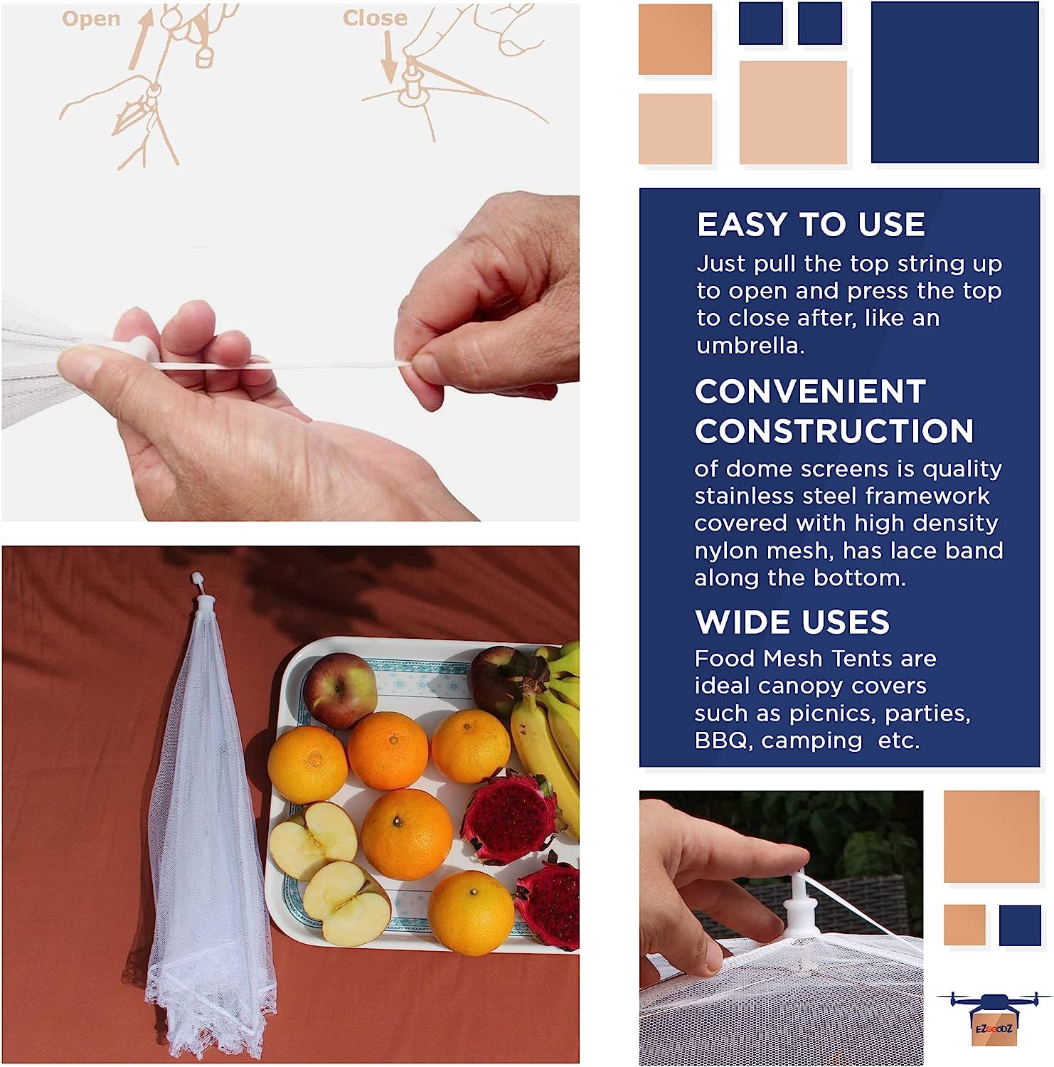 6 Nylon Collapsible Mesh Food Covers - BagNook