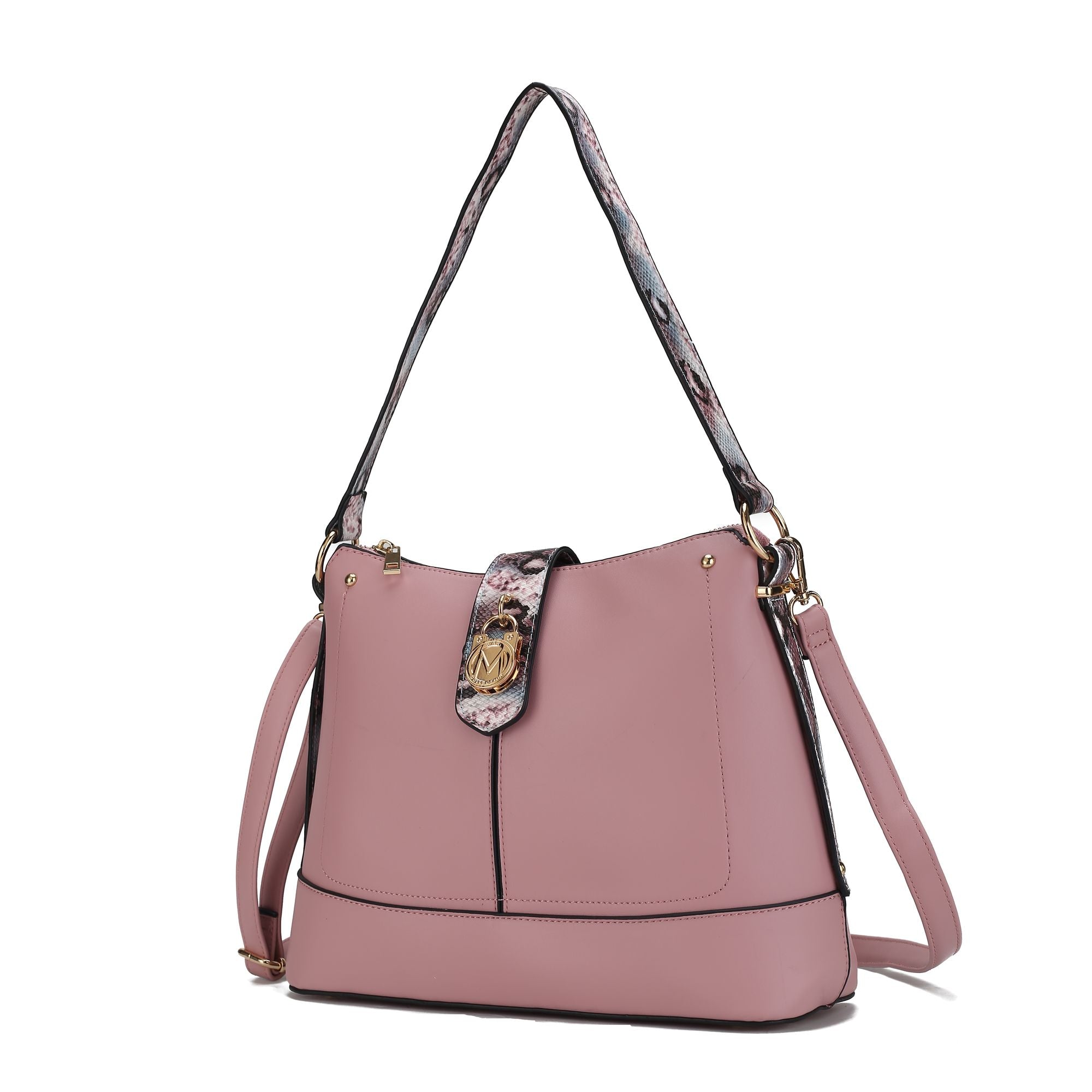 (pink)Ezra Snake Embossed Shoulder Handbag by Mia K - BagNook
