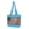 Load image into Gallery viewer, (turquoise)Vera Vegan Leather Patriotic Flag Women Tote by Mia K - BagNook
