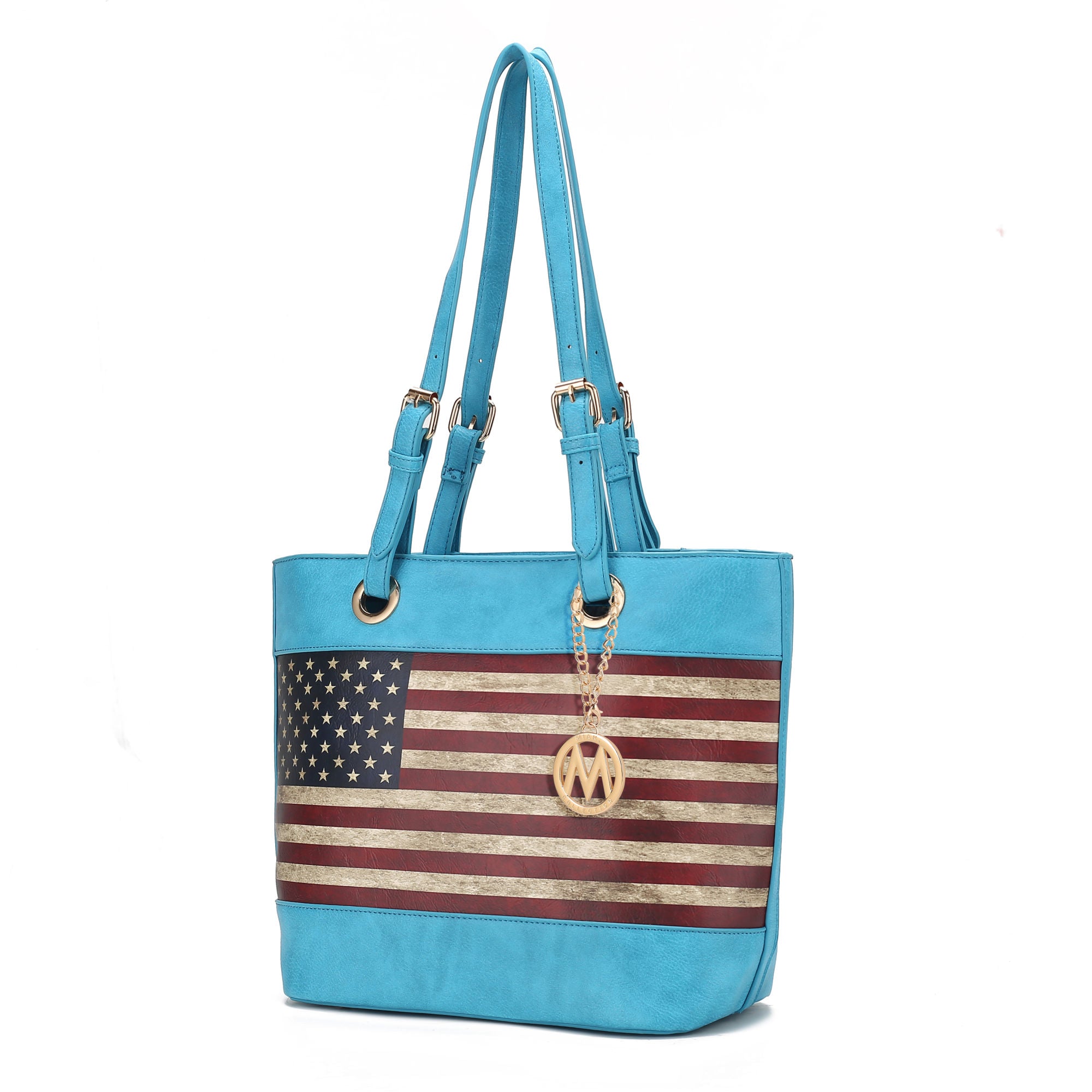 (turquoise)Vera Vegan Leather Patriotic Flag Women Tote by Mia K - BagNook