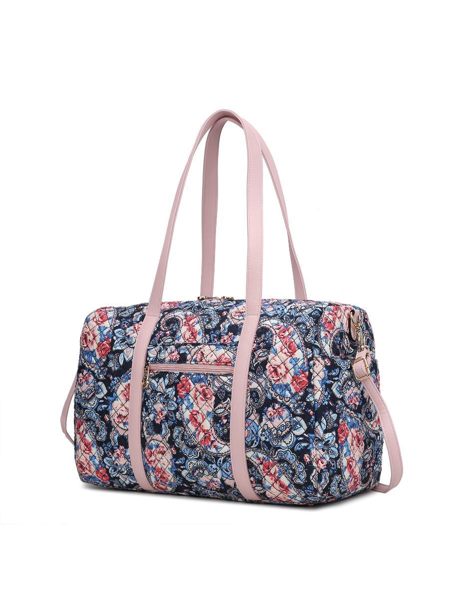 (blue)Khelani Quilted Botanical Pattern Duffel Bag by Mia k - BagNook