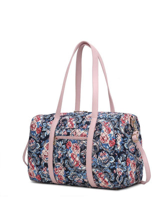 (blue)Khelani Quilted Botanical Pattern Duffel Bag by Mia k - BagNook