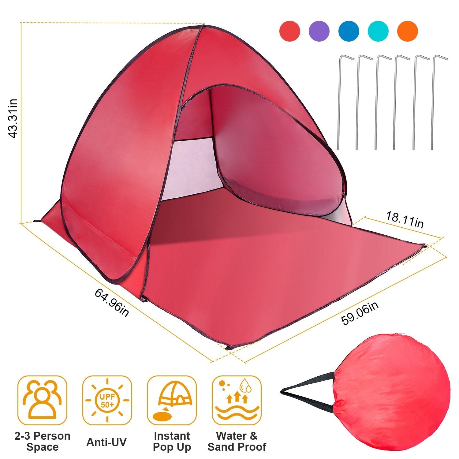 (red)PopUp Sunshade w/Bag - BagNook