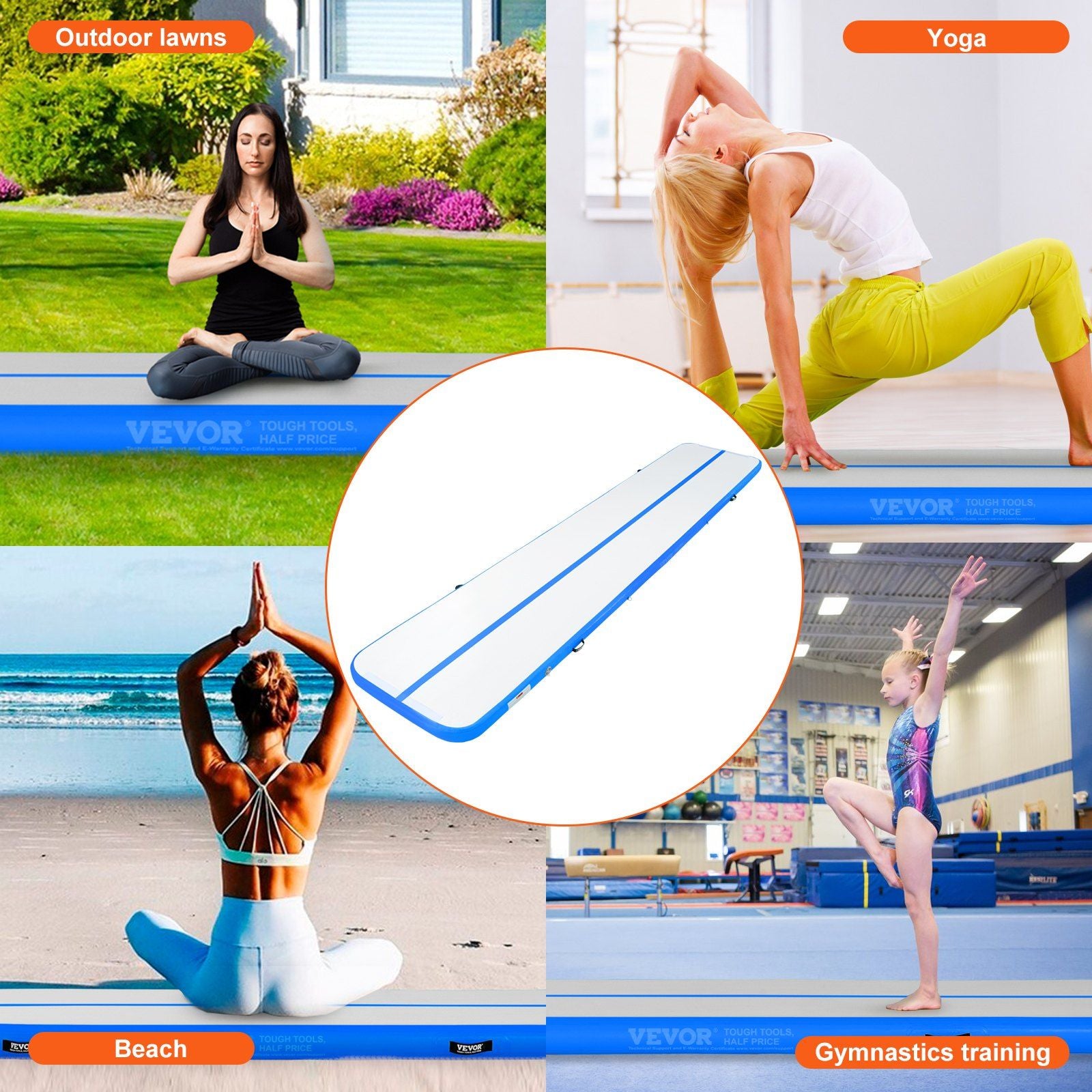 VEVOR Gymnastics Inflatable Air Mat, 4" Thick, 16ft Blue - BagNook