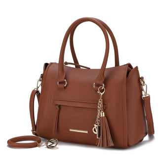 (cognac)Valeria Satchel Handbag with Keyring by Mia K - BagNook
