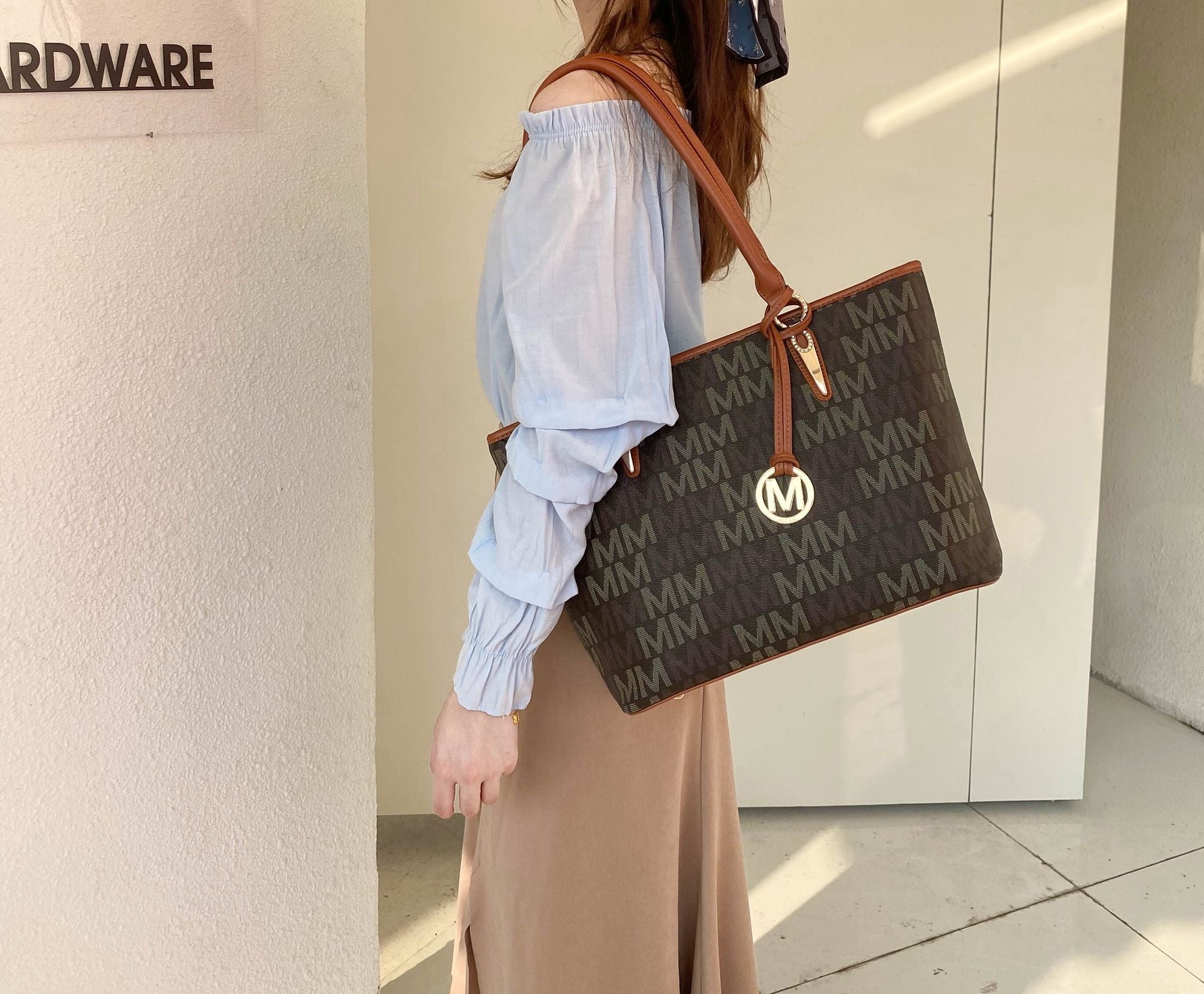 (brown)Alexy M Signature 4pc Tote Set by Mia k - BagNook