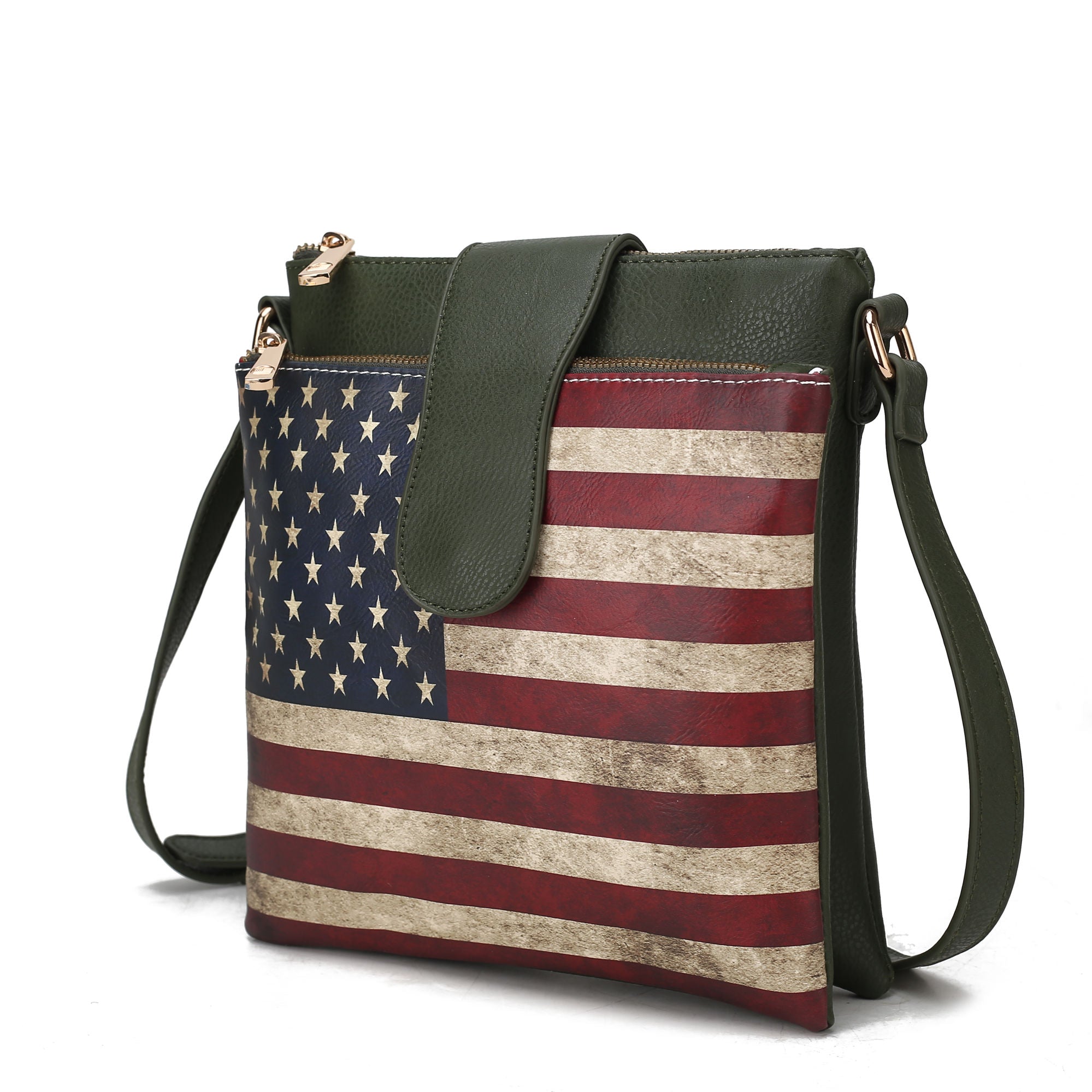 (green)Josephine Vegan Leather FLAG Crossbody by Mia K - BagNook