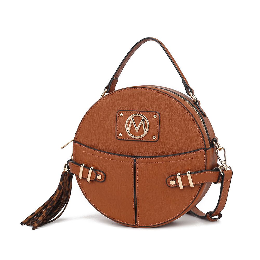 (cognac brown)Gayle Crossbody Round Handbag Purse by Mia k. - BagNook