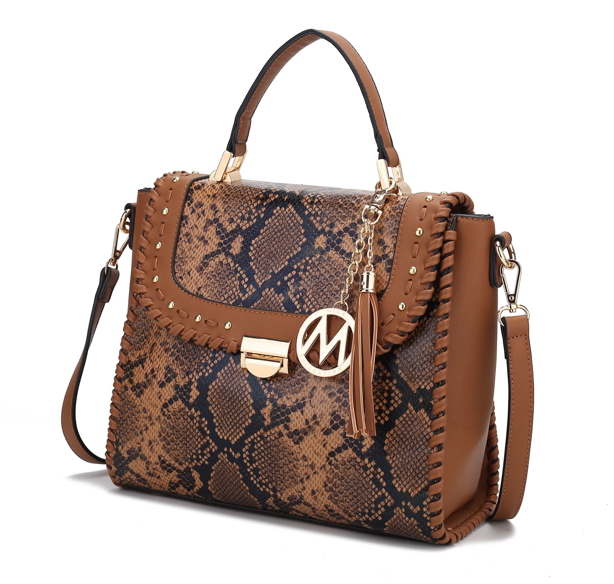 (cognac)Lilli Satchel Vegan Leather Handbag by Mia k - BagNook