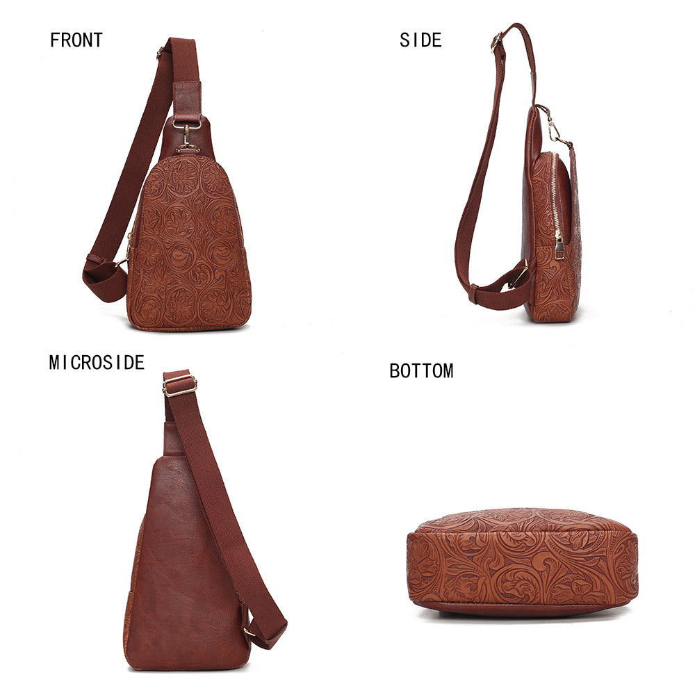 (brown)Millie Women Flower Embossed Sling Bag By MKF - BagNook