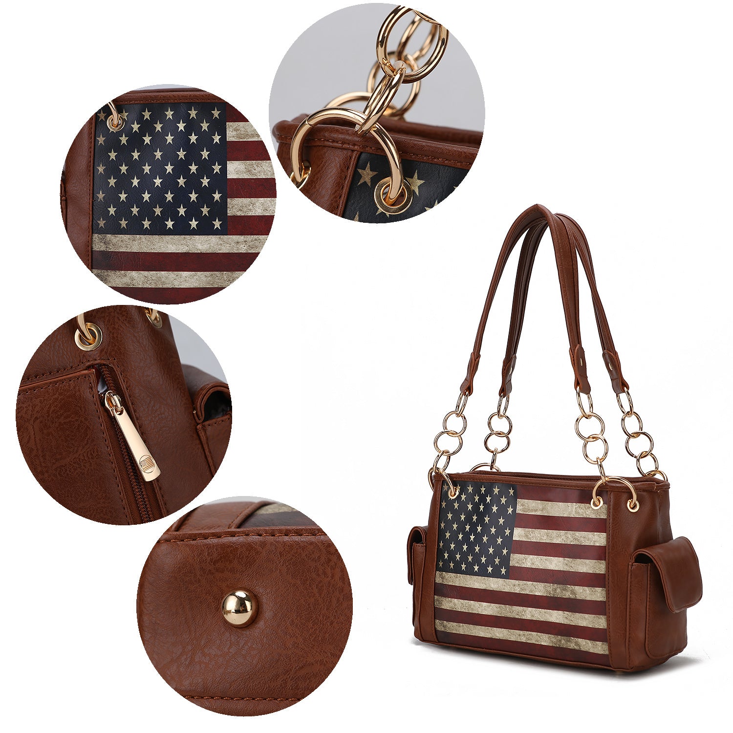 (tan)Alaina Vegan Leather Women Flag Shoulder Bag by Mia K - BagNook