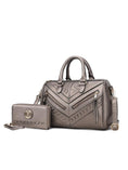 Load image into Gallery viewer, (pewter)Lara Vegan Leather Satchel with Wallet by Mia k - BagNook
