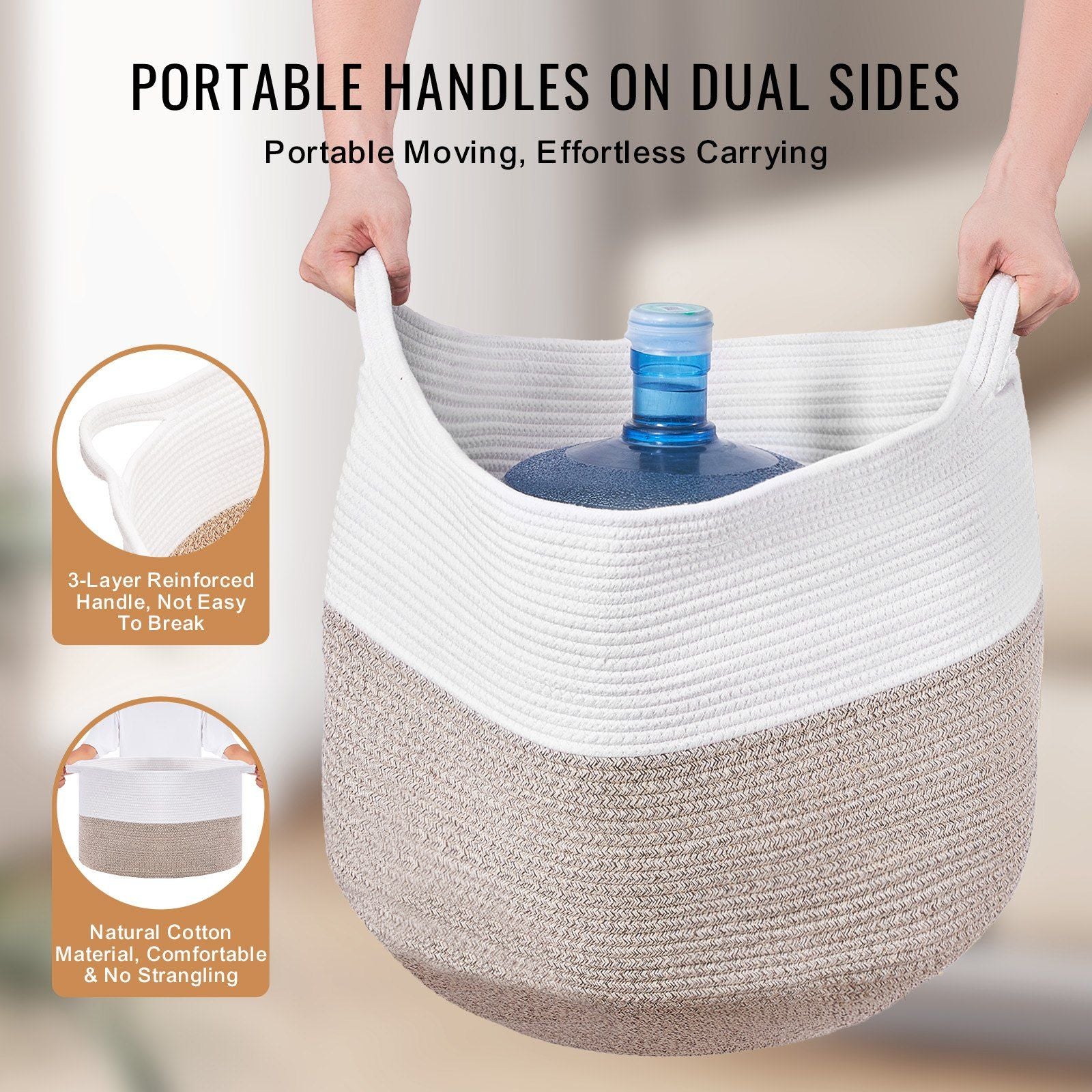 VEVOR Cotton Rope Storage Basket (22 x 22 x 14 in) 23gal Capacity - BagNook