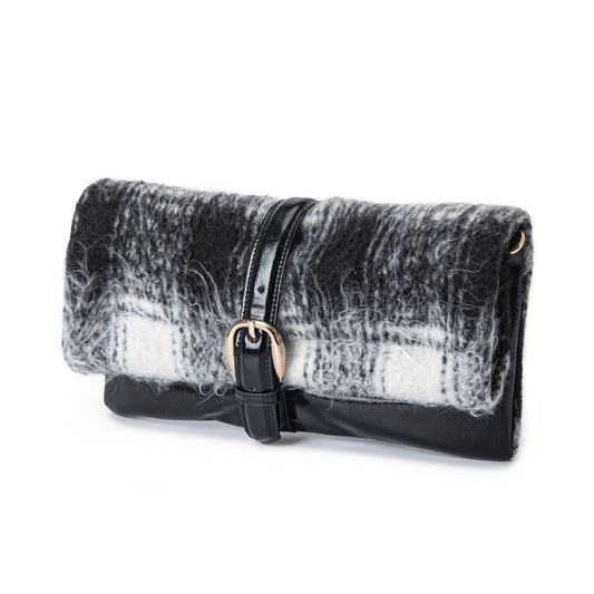 (black)Koumei Wristlet w/Snap, Faux Shearling by Mia K - BagNook