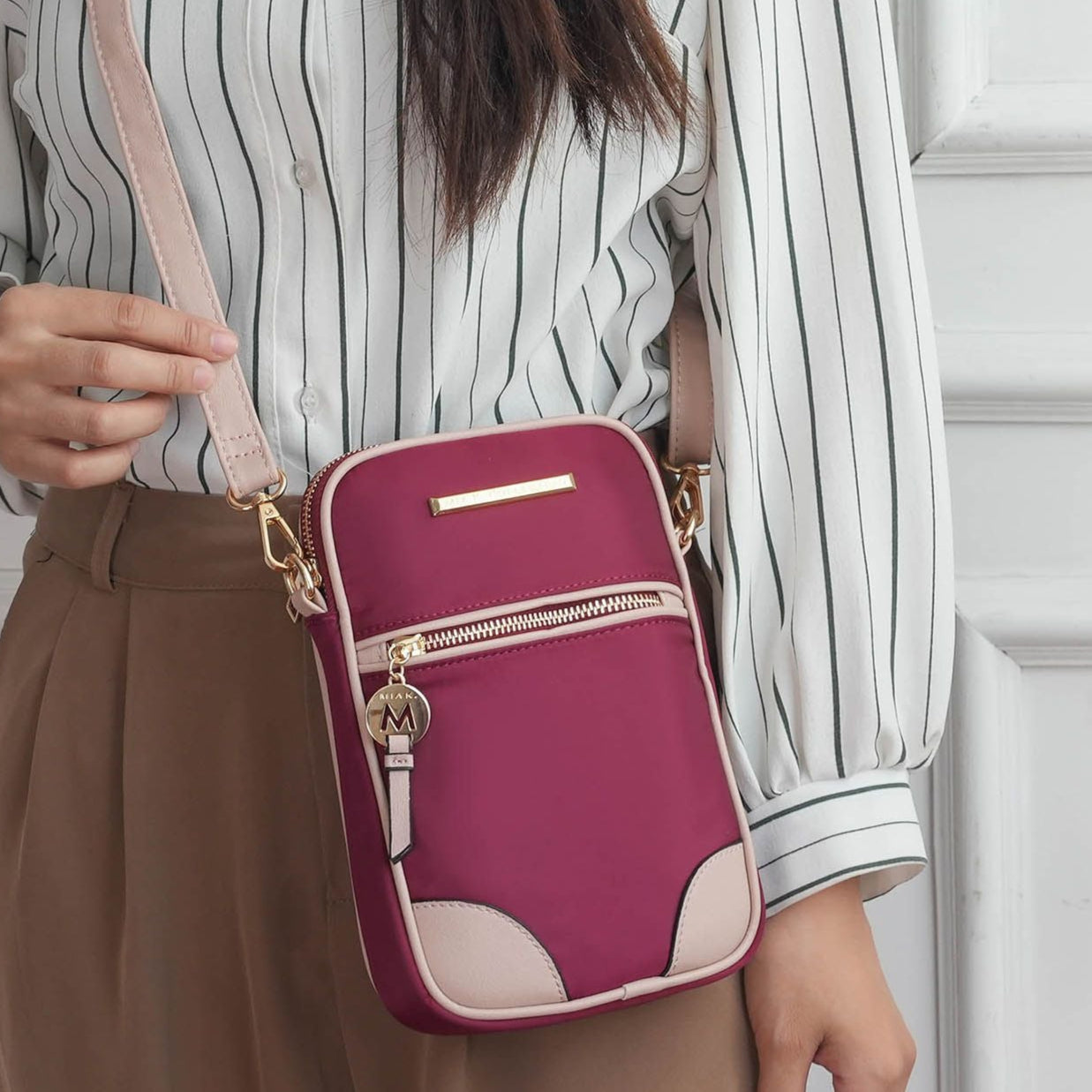 (wine blush)Sue Practical and Functional Crossbody bag by Mia K - BagNook