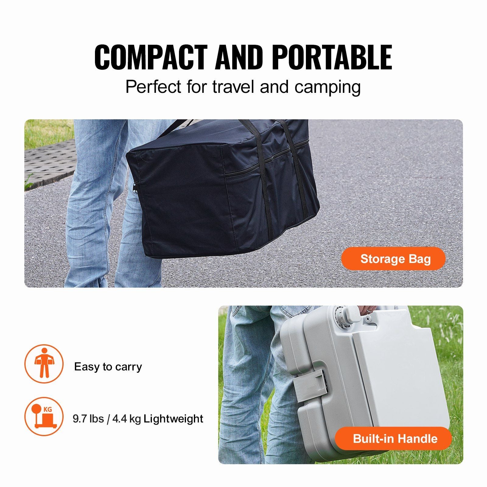 VEVOR Portable Toilet for Camping with 3.2-Gal Waste Tank & 3.2-Gal Flush Tank - BagNook