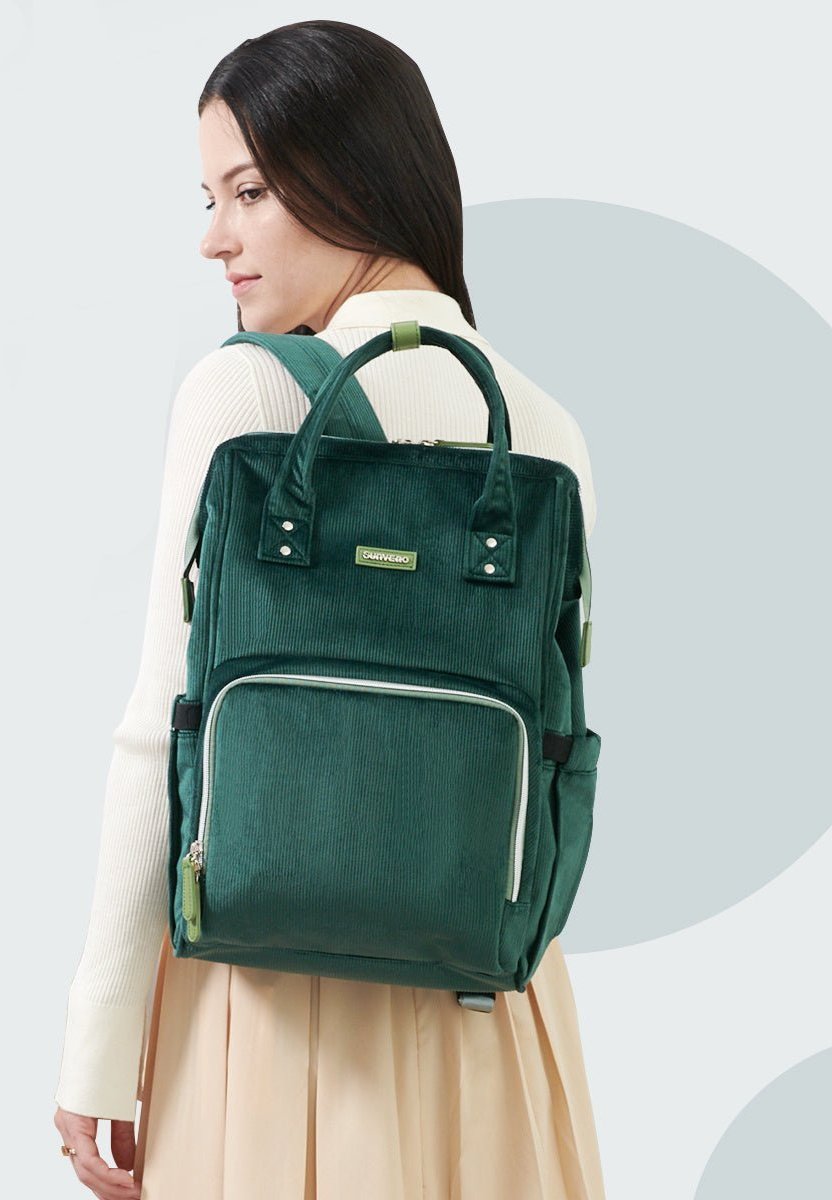 (dark green)Tweed Corduroy Backpack - BagNook