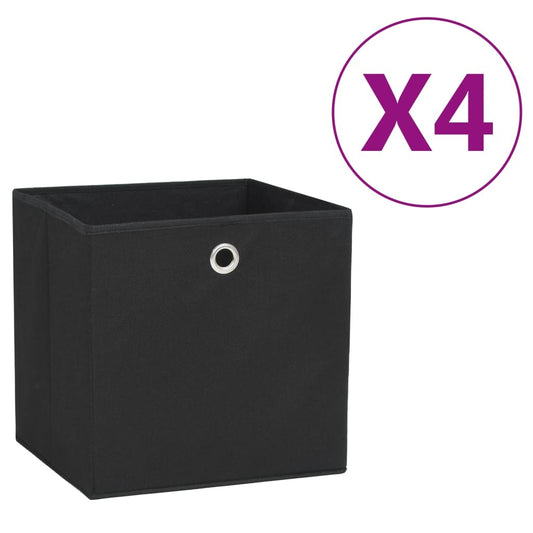 Storage Boxes 4 pcs Non-woven Fabric 11"x11"x11" - Black - BagNook