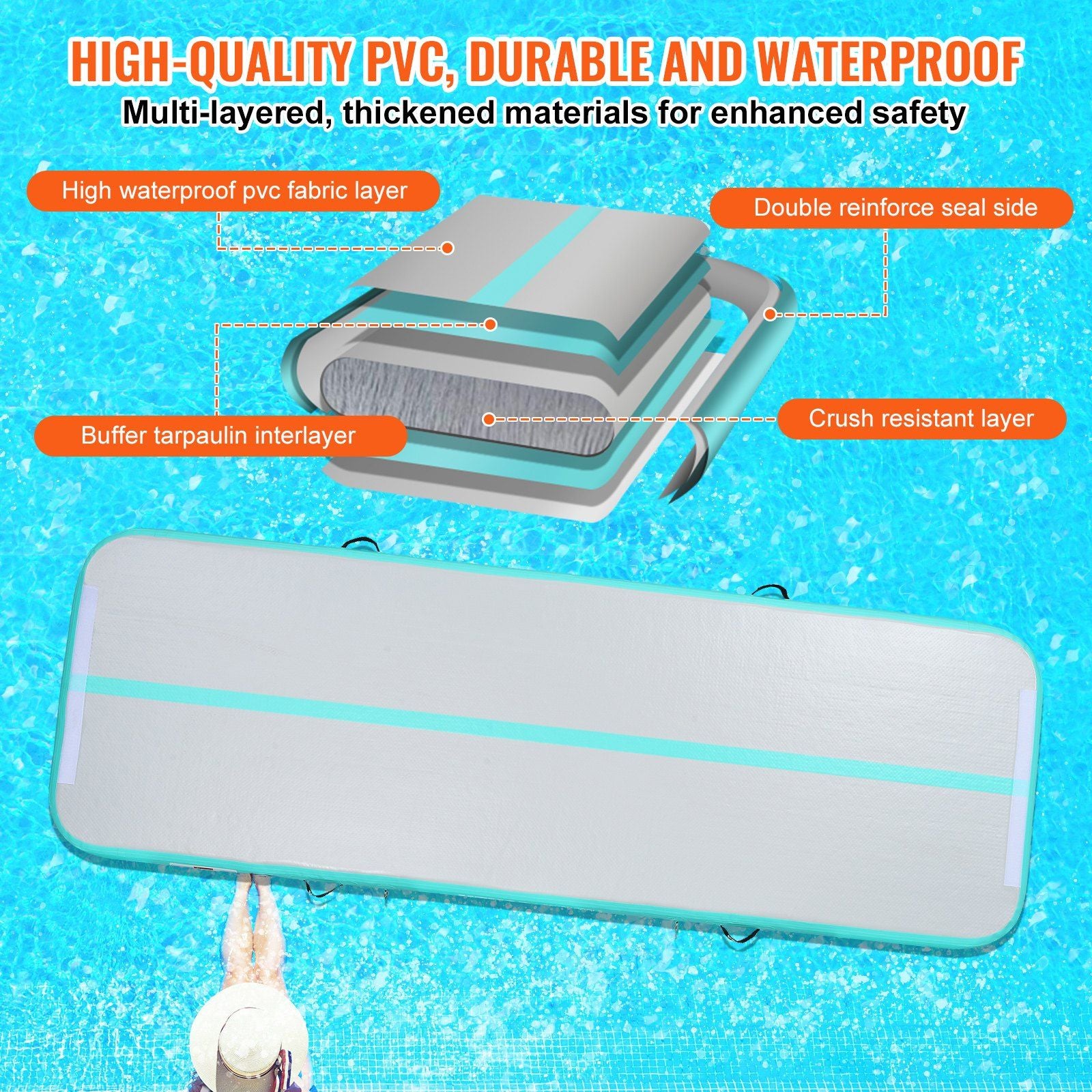 VEVOR Gymnastics Inflatable Air Mat, 4" Thick, 10ft Mint Green - BagNook