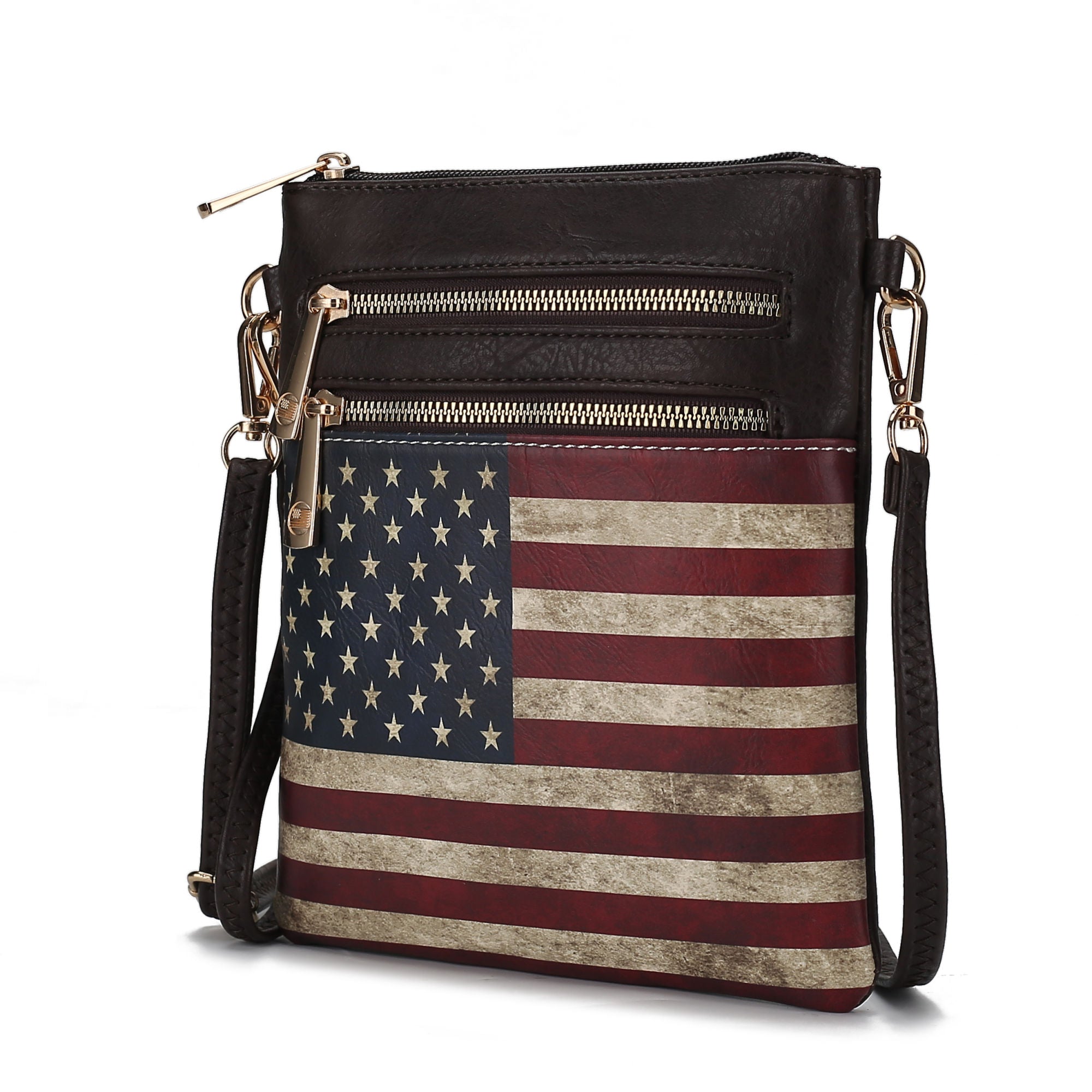 (chocolate)Genesis Vegan Leather Flag Women Crossbody by Mia k - BagNook