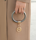 Load image into Gallery viewer, (black-pewter-black)Jasmine Bangle Wristlet Keychain set by Mia K - BagNook
