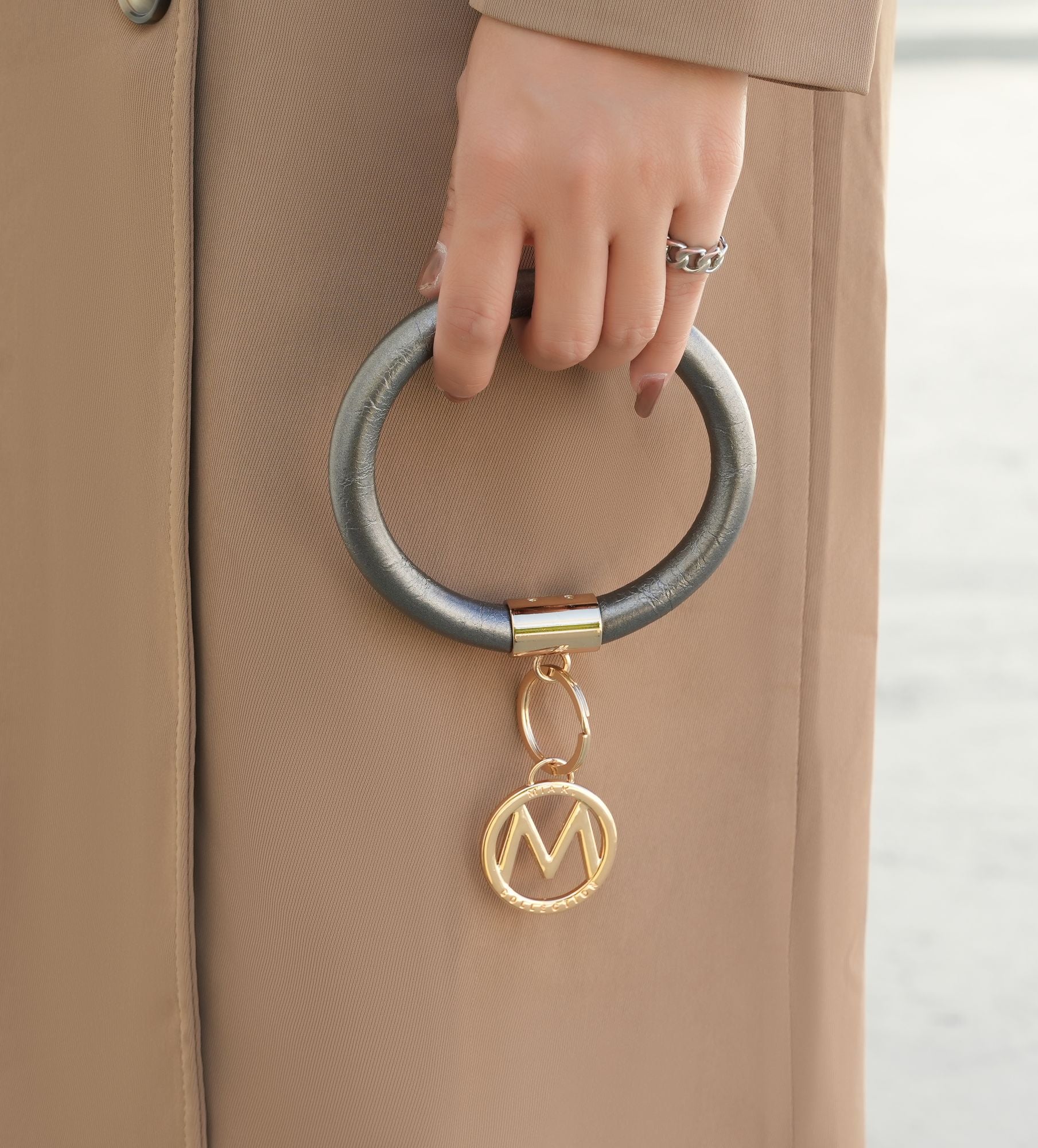 (black-pewter-black)Jasmine Bangle Wristlet Keychain set by Mia K - BagNook
