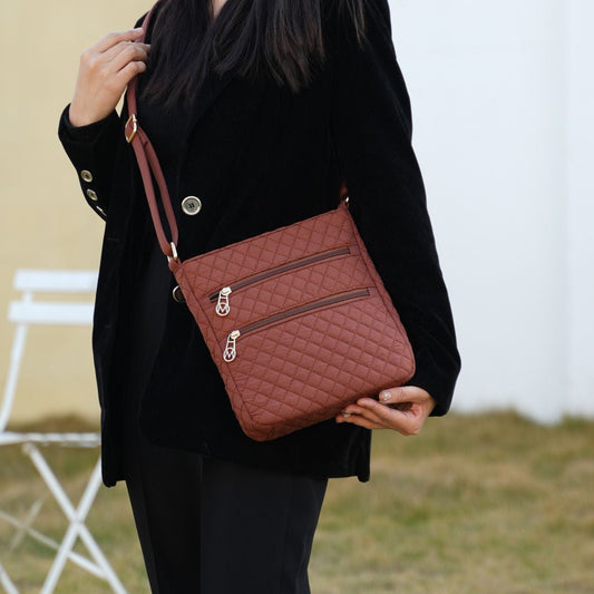 (brown)Lainey Solid Quilted Crossbody by Mia K - BagNook