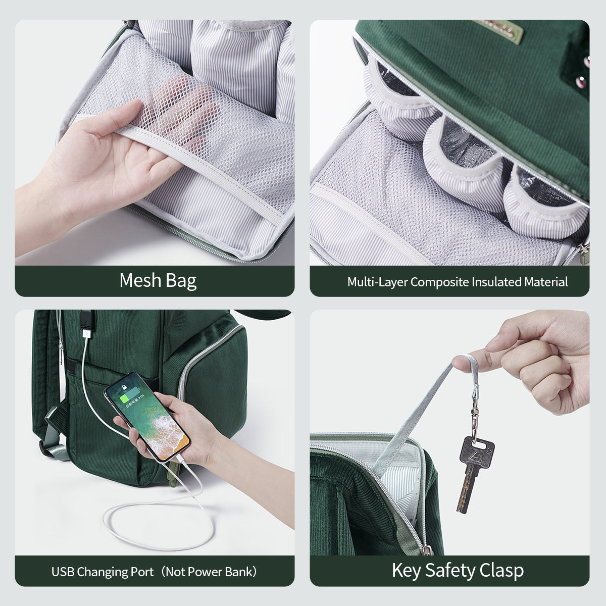 (dark green)Tweed Corduroy Backpack - BagNook