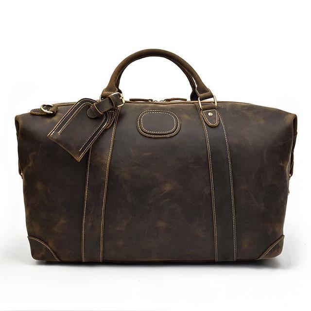 (dark brown)The Eira Duffel Bag | Vintage Leather Weekender - BagNook