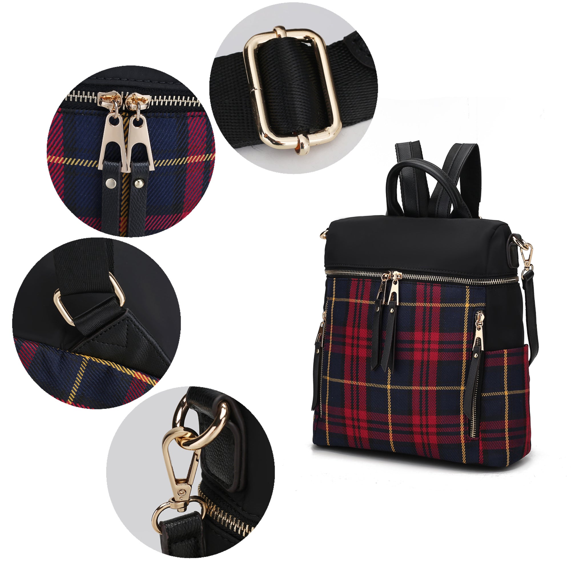 (red)Nishi Plaid Backpack Women by Mia K - BagNook