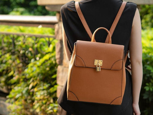 (brown)Sansa Vegan Leather Backpack by Mia k - BagNook