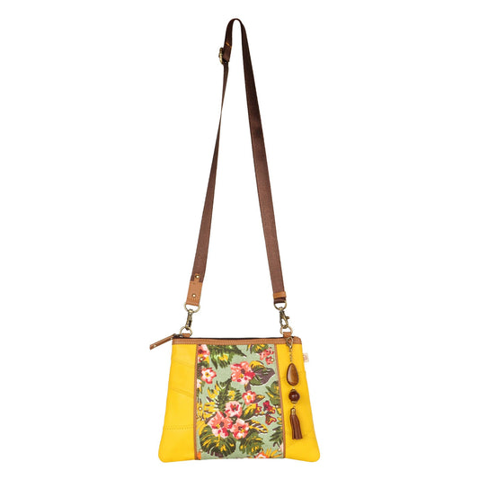 Noa Angled Crossbody - Summer Jungle - Upcycled Leather/Canvas - BagNook