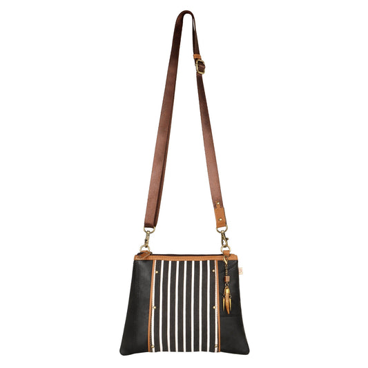Noa Angled Crossbody Bag - Striped - Upcycled Leather/Canvas - BagNook