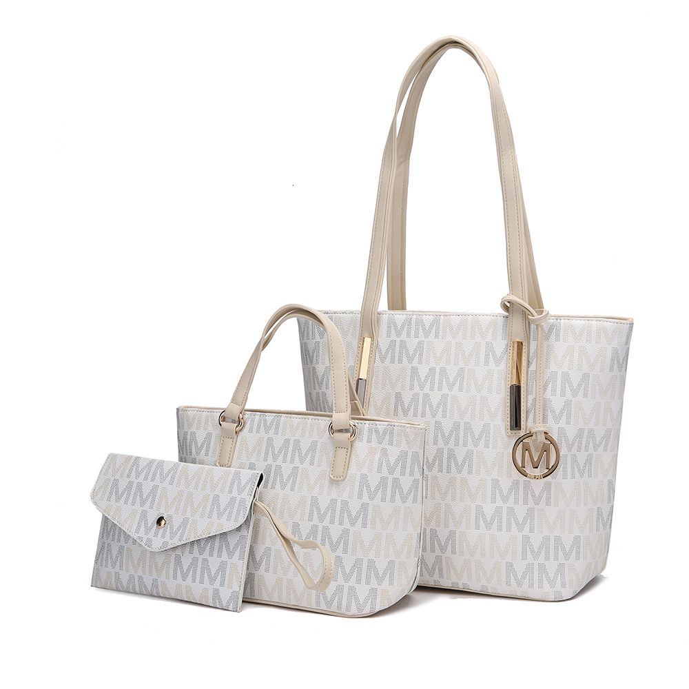 (white)Aylet M Tote with Mini Handbag and Wristlet Pouch by Mia k - BagNook