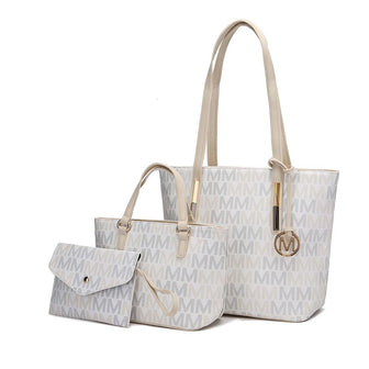 (white)Aylet M Tote with Mini Handbag and Wristlet Pouch by Mia k - BagNook